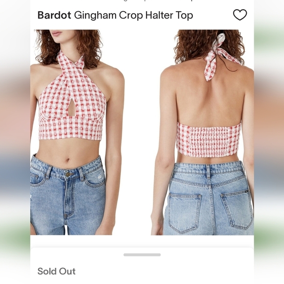 Bardot Red Gingham Printed Cross Strap Halter Top Sz 4 XS Womens - Picture 2 of 8